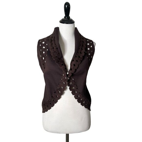 Alaia Paris Bolero Cropped Jacket Laser Cut Out Brown Vest Women Size‎ 40 US 8 - Picture 1 of 15